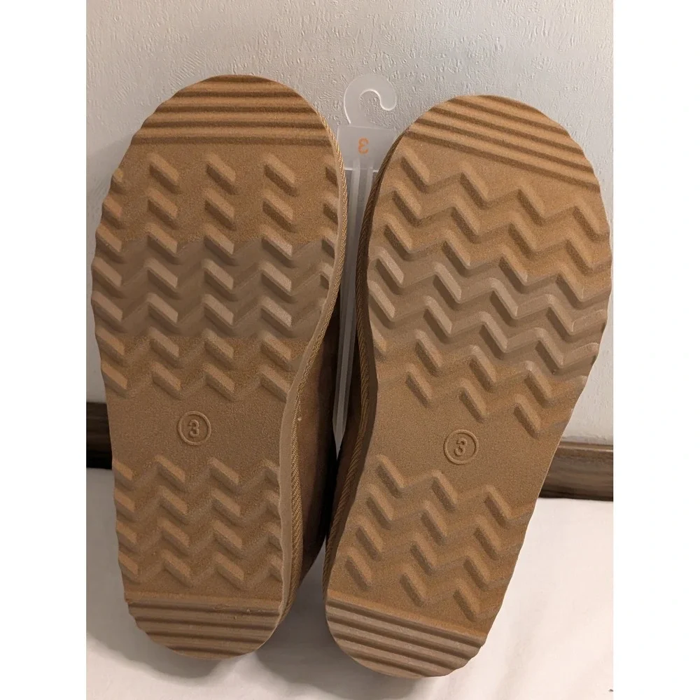 Cat & Jack Nola Kids Chestnut Brown Faux Fur Lined Scuff Slippers Size 3 NWT